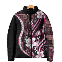 Samoa Siapo Tribal Pattern Padded Jacket Violet Polynesian Plumeria Tapa Motif