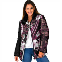 Samoa Siapo Tribal Pattern Padded Jacket Violet Polynesian Plumeria Tapa Motif