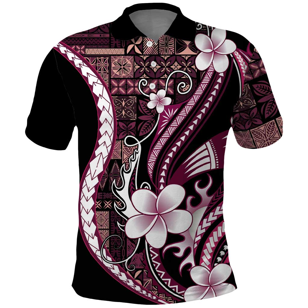 Samoa Siapo Tribal Pattern Polo Shirt Violet Polynesian Plumeria Tapa Motif