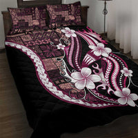 Samoa Siapo Tribal Pattern Quilt Bed Set Violet Polynesian Plumeria Tapa Motif