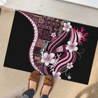 Samoa Siapo Tribal Pattern Rubber Doormat Violet Polynesian Plumeria Tapa Motif