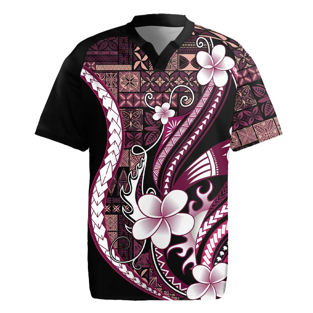 Samoa Siapo Tribal Pattern Rugby Jersey Violet Polynesian Plumeria Tapa Motif