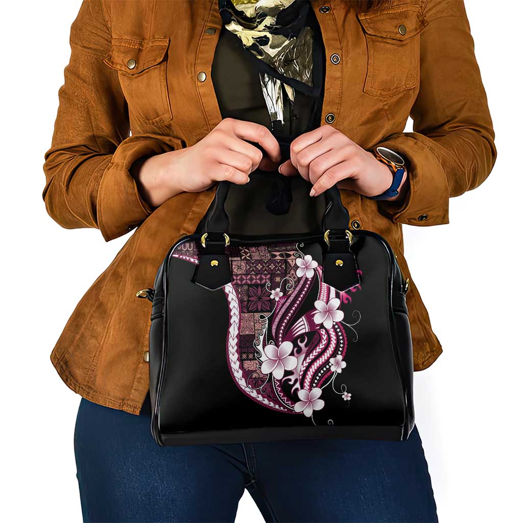 Samoa Siapo Tribal Pattern Shoulder Handbag Violet Polynesian Plumeria Tapa Motif