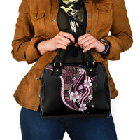 Samoa Siapo Tribal Pattern Shoulder Handbag Violet Polynesian Plumeria Tapa Motif