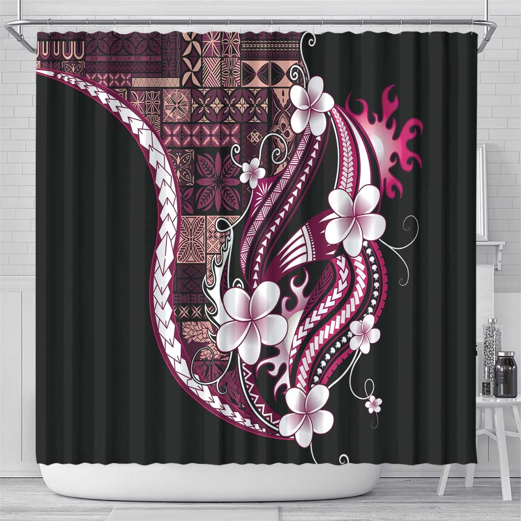 Samoa Siapo Tribal Pattern Shower Curtain Violet Polynesian Plumeria Tapa Motif