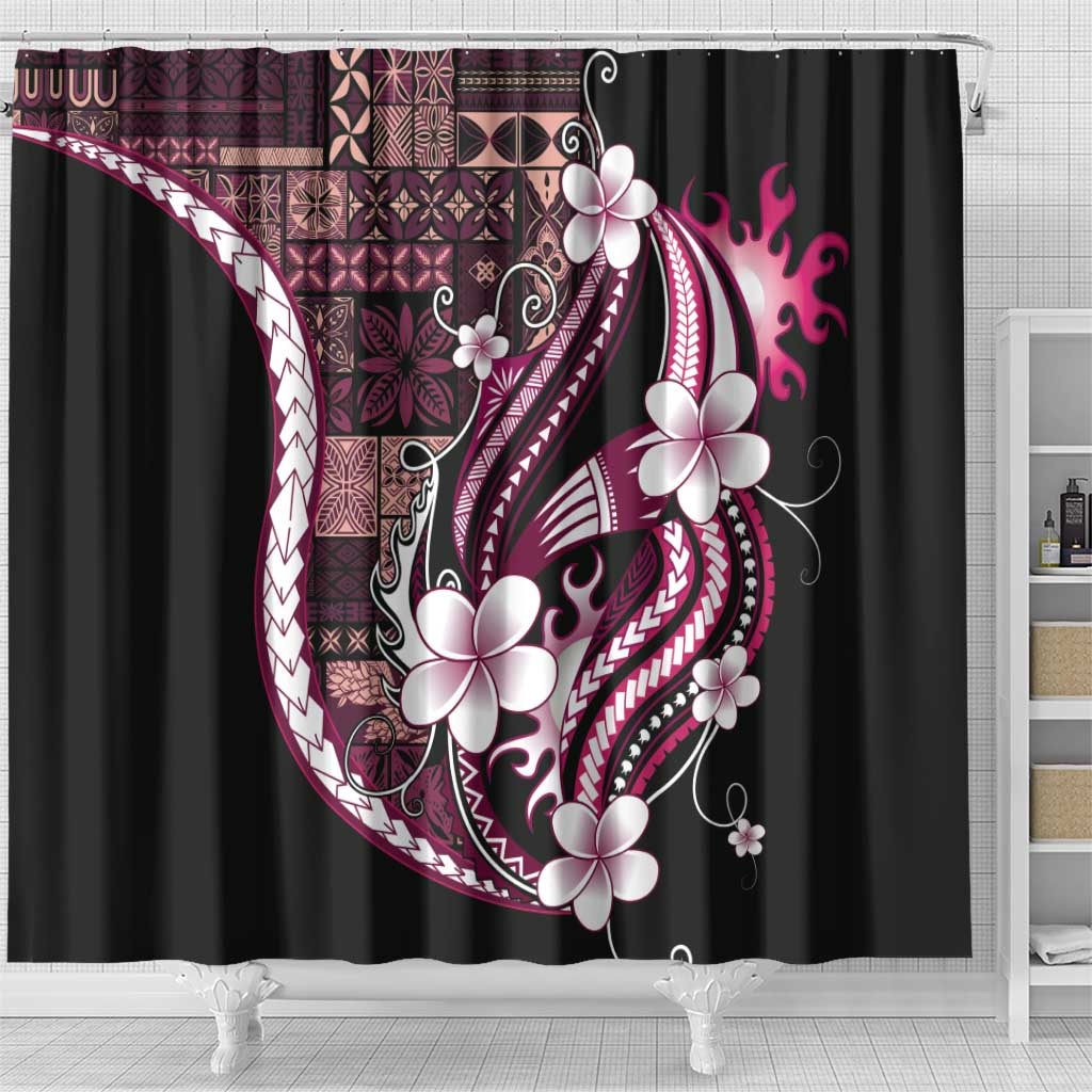 Samoa Siapo Tribal Pattern Shower Curtain Violet Polynesian Plumeria Tapa Motif