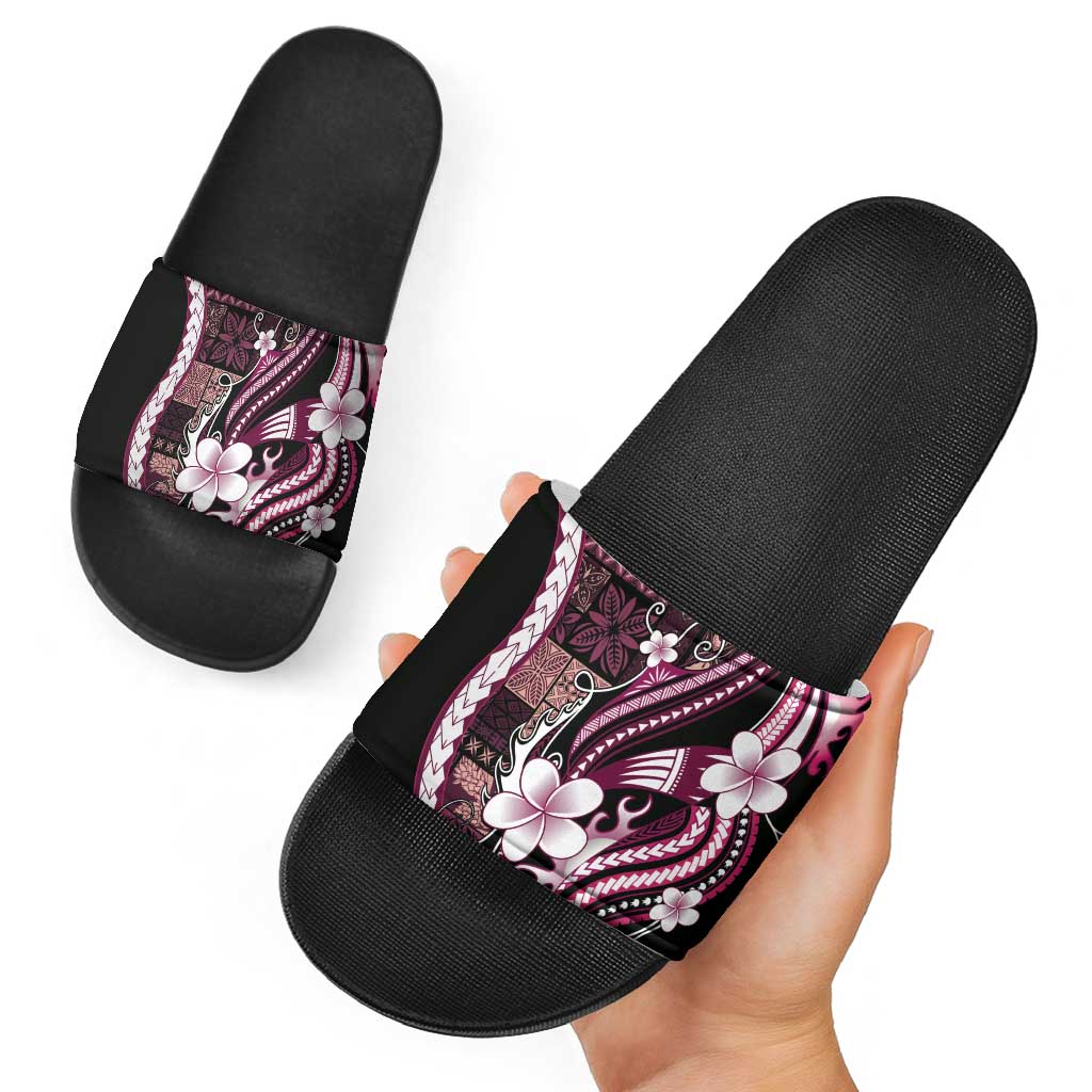Samoa Siapo Tribal Pattern Slide Sandals Violet Polynesian Plumeria Tapa Motif