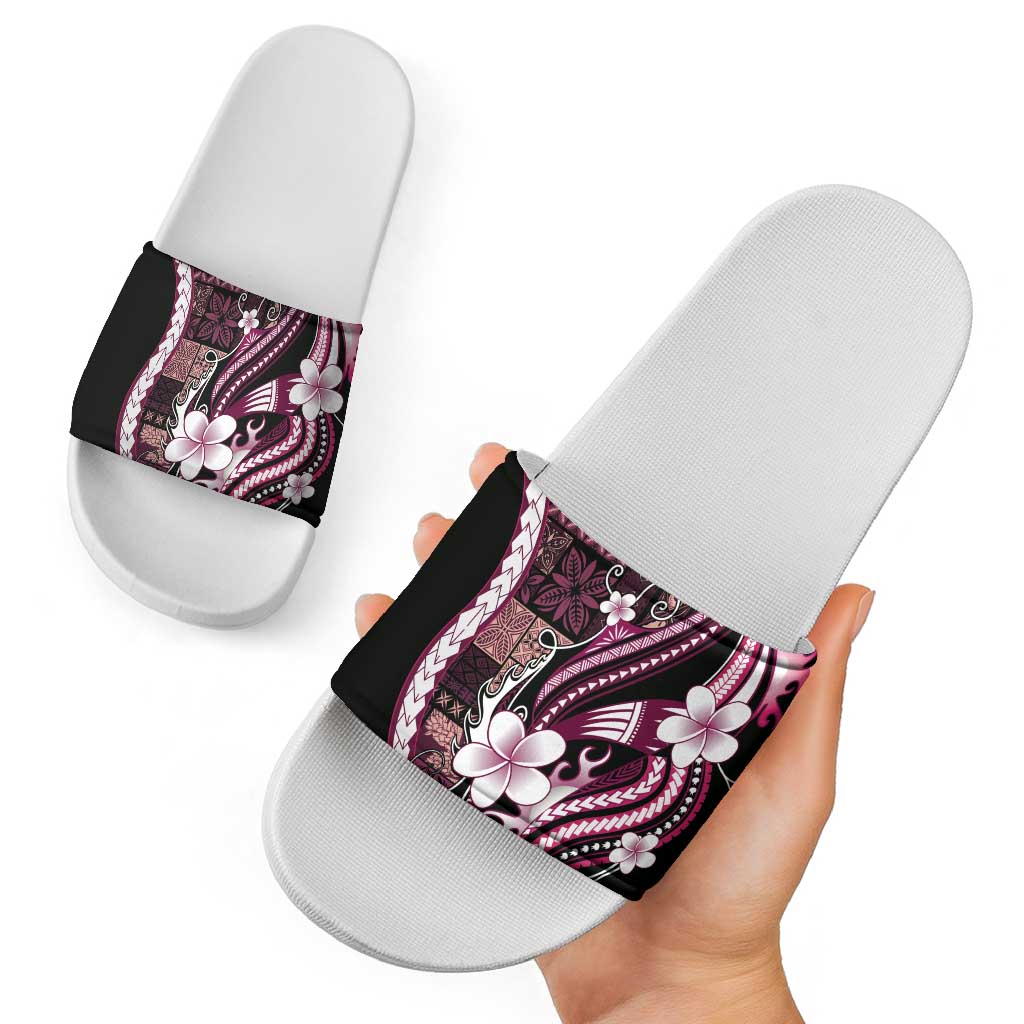 Samoa Siapo Tribal Pattern Slide Sandals Violet Polynesian Plumeria Tapa Motif