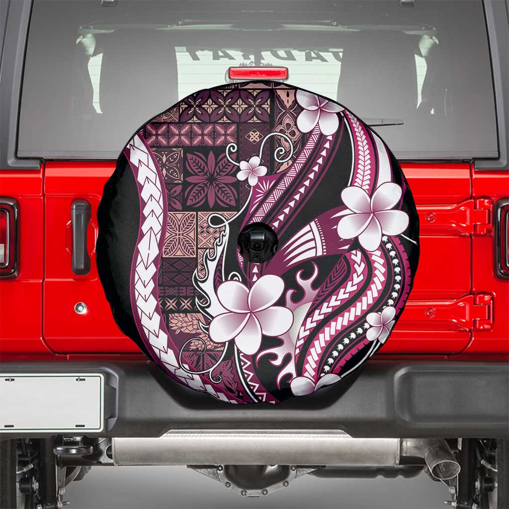 Samoa Siapo Tribal Pattern Spare Tire Cover Violet Polynesian Plumeria Tapa Motif