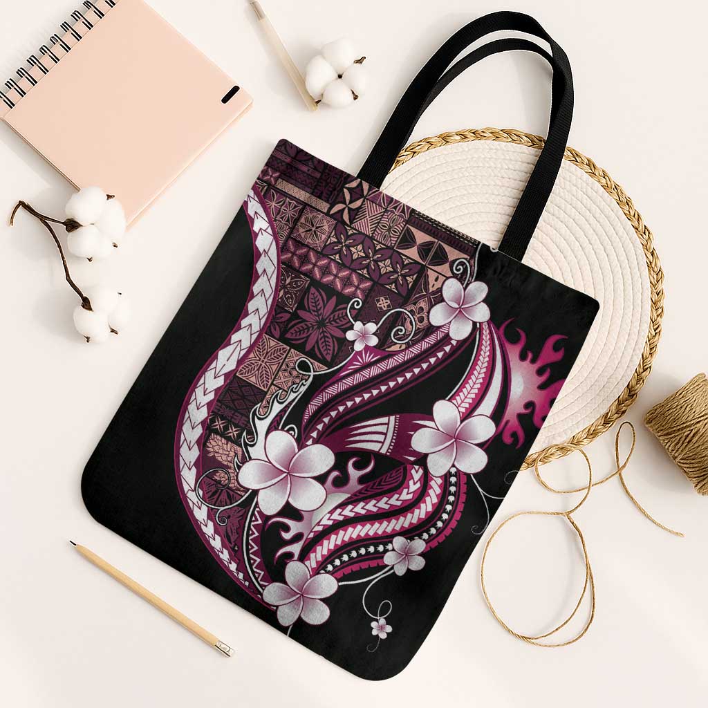 Samoa Siapo Tribal Pattern Tote Bag Violet Polynesian Plumeria Tapa Motif