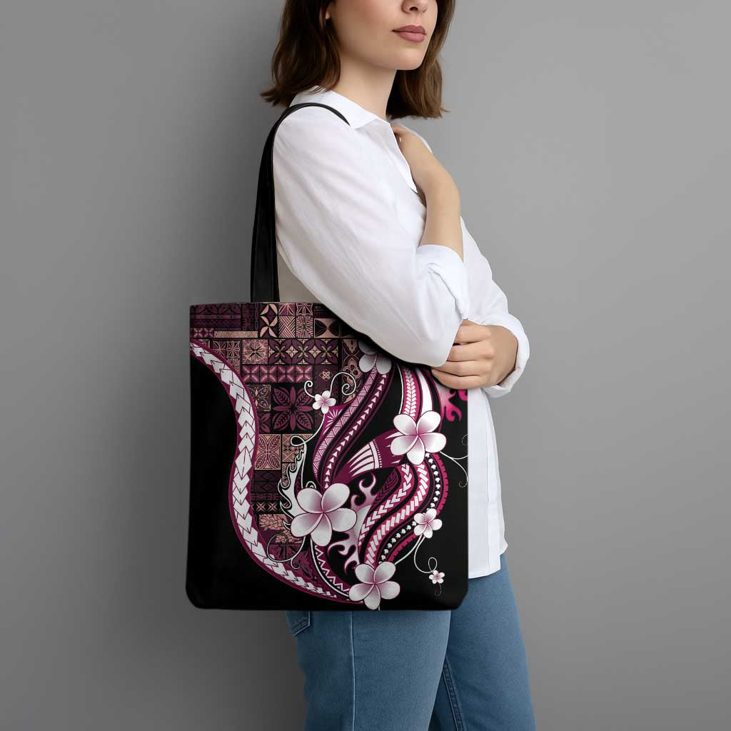 Samoa Siapo Tribal Pattern Tote Bag Violet Polynesian Plumeria Tapa Motif
