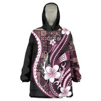 Samoa Siapo Tribal Pattern Wearable Blanket Hoodie Violet Polynesian Plumeria Tapa Motif