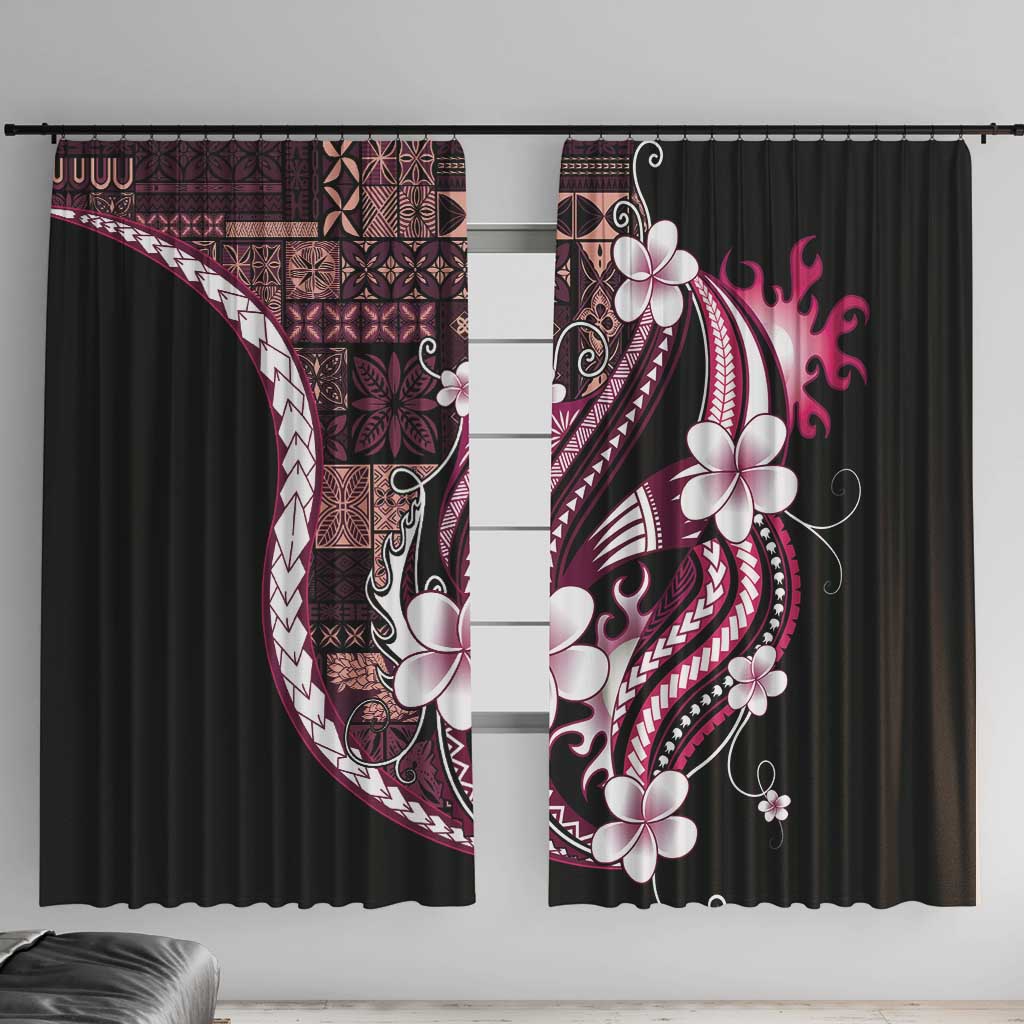 Samoa Siapo Tribal Pattern Window Curtain Violet Polynesian Plumeria Tapa Motif