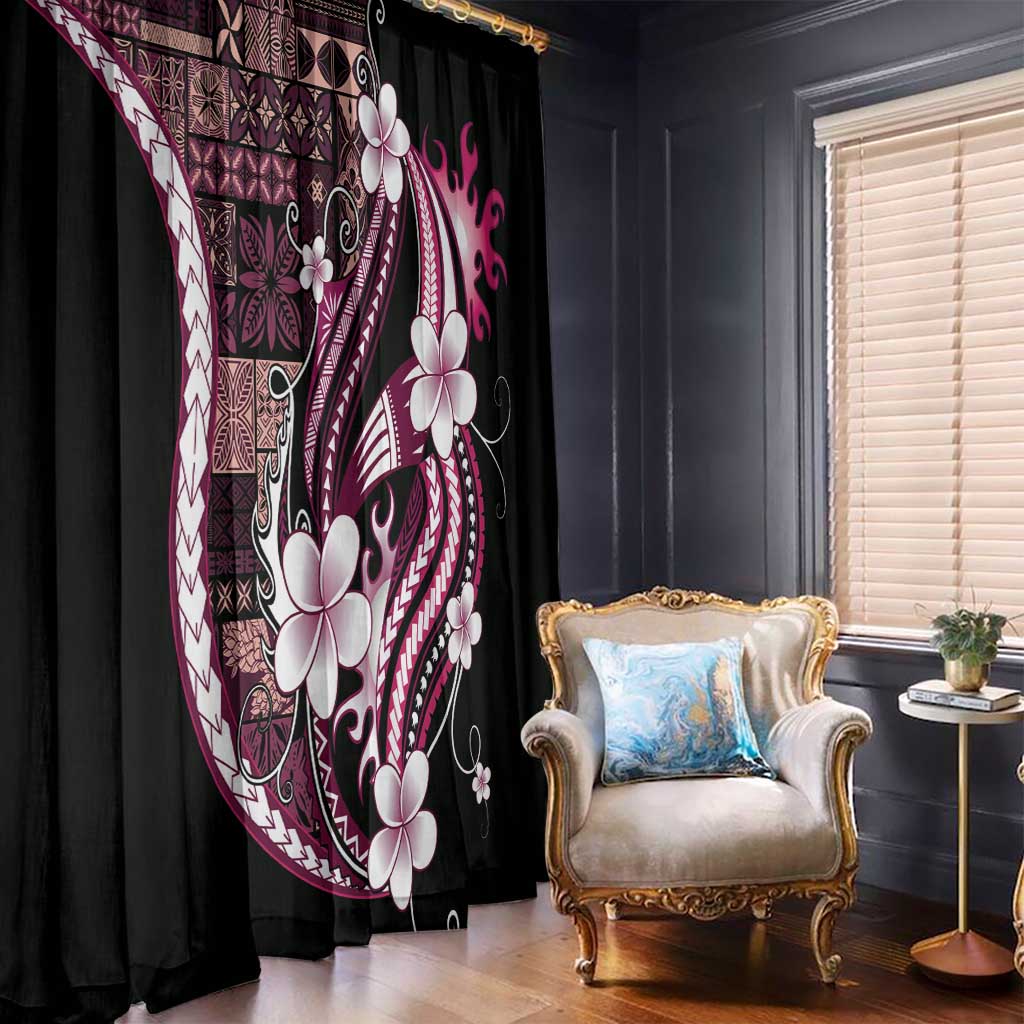 Samoa Siapo Tribal Pattern Window Curtain Violet Polynesian Plumeria Tapa Motif