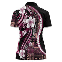 Samoa Siapo Tribal Pattern Women Polo Shirt Violet Polynesian Plumeria Tapa Motif