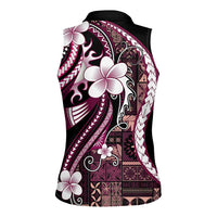 Samoa Siapo Tribal Pattern Women Sleeveless Polo Shirt Violet Polynesian Plumeria Tapa Motif