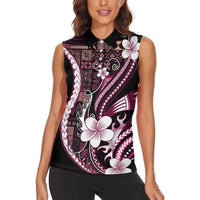 Samoa Siapo Tribal Pattern Women Sleeveless Polo Shirt Violet Polynesian Plumeria Tapa Motif