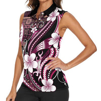 Samoa Siapo Tribal Pattern Women Sleeveless Polo Shirt Violet Polynesian Plumeria Tapa Motif