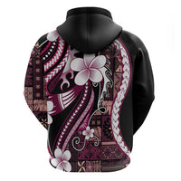 Samoa Siapo Tribal Pattern Zip Hoodie Violet Polynesian Plumeria Tapa Motif