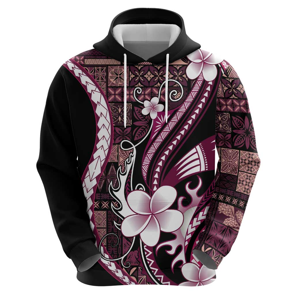 Samoa Siapo Tribal Pattern Zip Hoodie Violet Polynesian Plumeria Tapa Motif