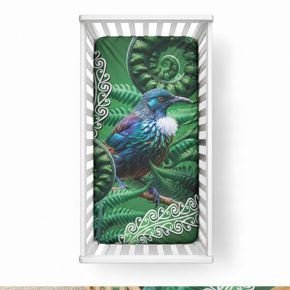Tui Bird Koru Silver Fern Aotearoa Baby Bed Cover LT9 28 × 52 in Blue - Polynesian Pride