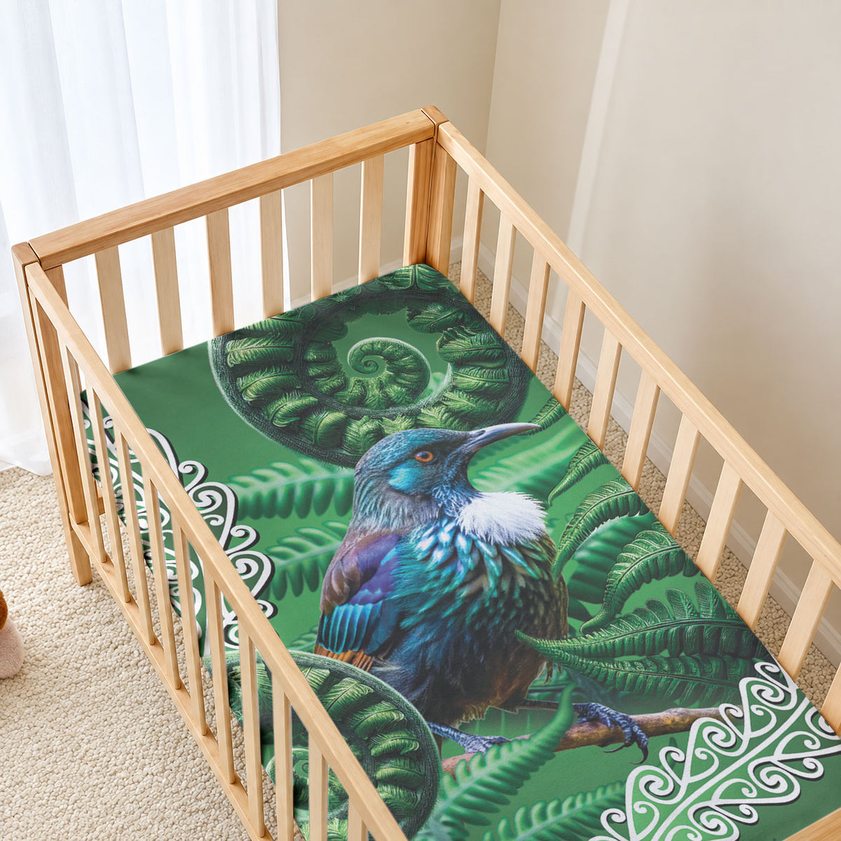 Tui Bird Koru Silver Fern Aotearoa Baby Bed Cover LT9 - Polynesian Pride