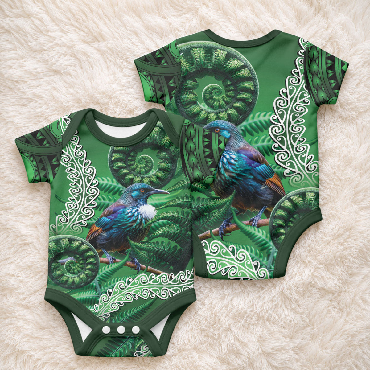 Tui Bird Koru Silver Fern Aotearoa Baby Onesie LT9 - Polynesian Pride