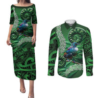 Tui Bird Koru Silver Fern Aotearoa Couples Matching Puletasi and Long Sleeve Button Shirt