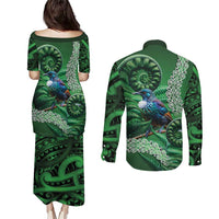 Tui Bird Koru Silver Fern Aotearoa Couples Matching Puletasi and Long Sleeve Button Shirt