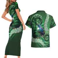 Tui Bird Koru Silver Fern Aotearoa Couples Matching Short Sleeve Bodycon Dress and Hawaiian Shirt