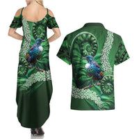 Tui Bird Koru Silver Fern Aotearoa Couples Matching Summer Maxi Dress and Hawaiian Shirt