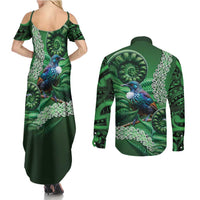 Tui Bird Koru Silver Fern Aotearoa Couples Matching Summer Maxi Dress and Long Sleeve Button Shirt