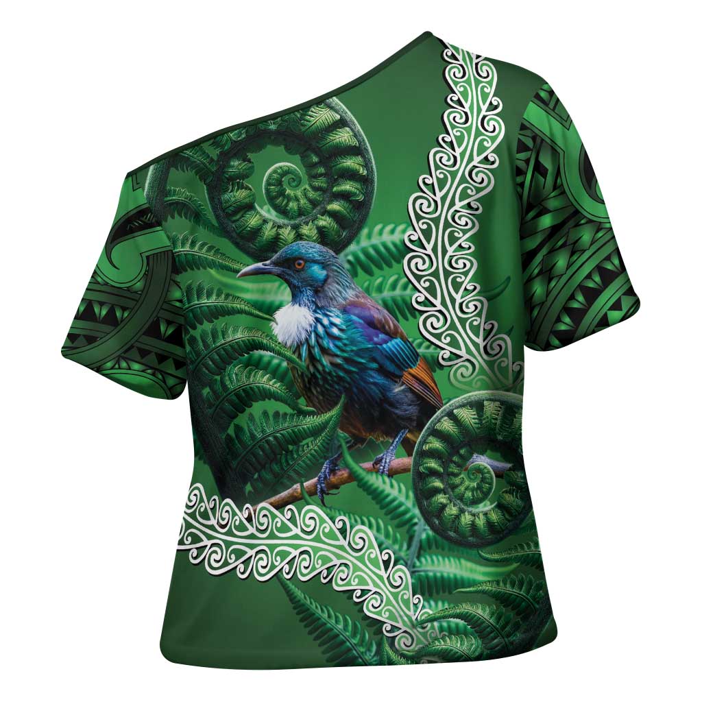 Tui Bird Koru Silver Fern Aotearoa Cross Shoulder Shirt