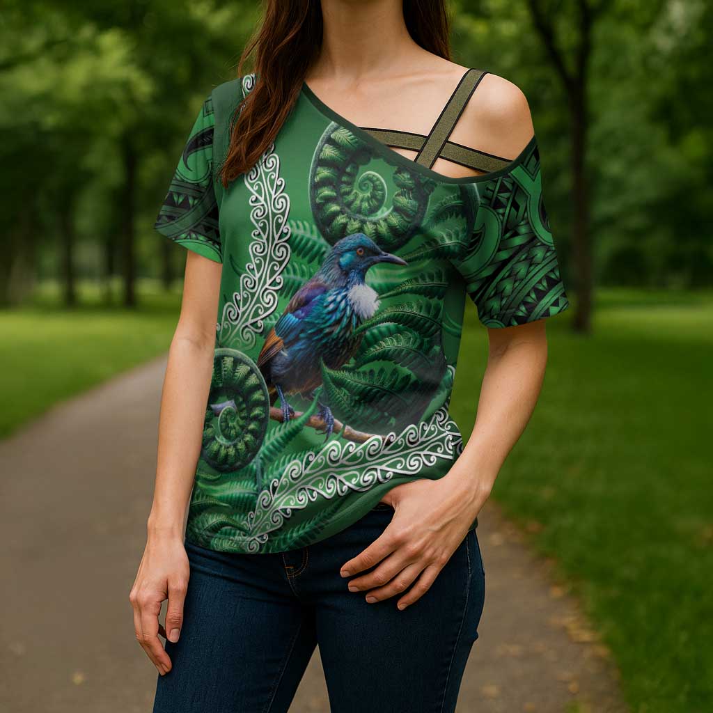 Tui Bird Koru Silver Fern Aotearoa Cross Shoulder Shirt