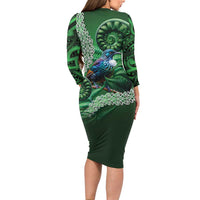 Tui Bird Koru Silver Fern Aotearoa Family Matching Long Sleeve Bodycon Dress and Hawaiian Shirt LT9 - Polynesian Pride