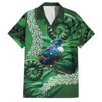 Tui Bird Koru Silver Fern Aotearoa Family Matching Mermaid Dress and Hawaiian Shirt LT9 Dad's Shirt - Short Sleeve Green - Polynesian Pride