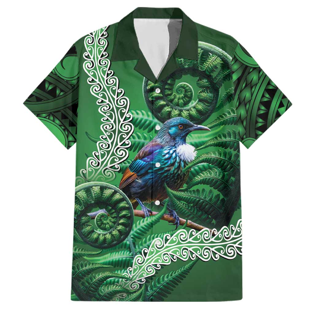 Tui Bird Koru Silver Fern Aotearoa Family Matching Off The Shoulder Long Sleeve Dress and Hawaiian Shirt LT9 Dad's Shirt - Short Sleeve Green - Polynesian Pride