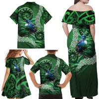 Tui Bird Koru Silver Fern Aotearoa Family Matching Off Shoulder Maxi Dress and Hawaiian Shirt LT9 - Polynesian Pride