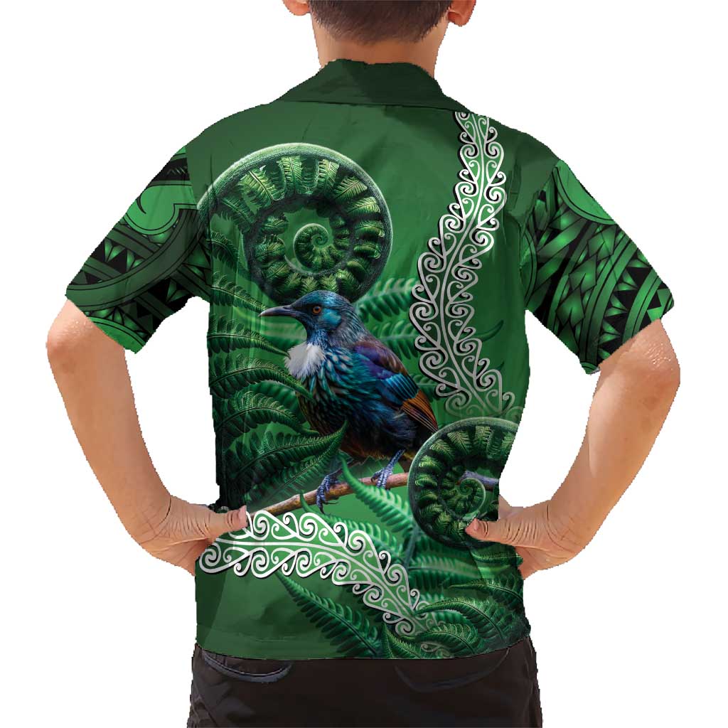 Tui Bird Koru Silver Fern Aotearoa Family Matching Off Shoulder Short Dress and Hawaiian Shirt LT9 - Polynesian Pride