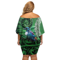 Tui Bird Koru Silver Fern Aotearoa Family Matching Off Shoulder Short Dress and Hawaiian Shirt LT9 - Polynesian Pride