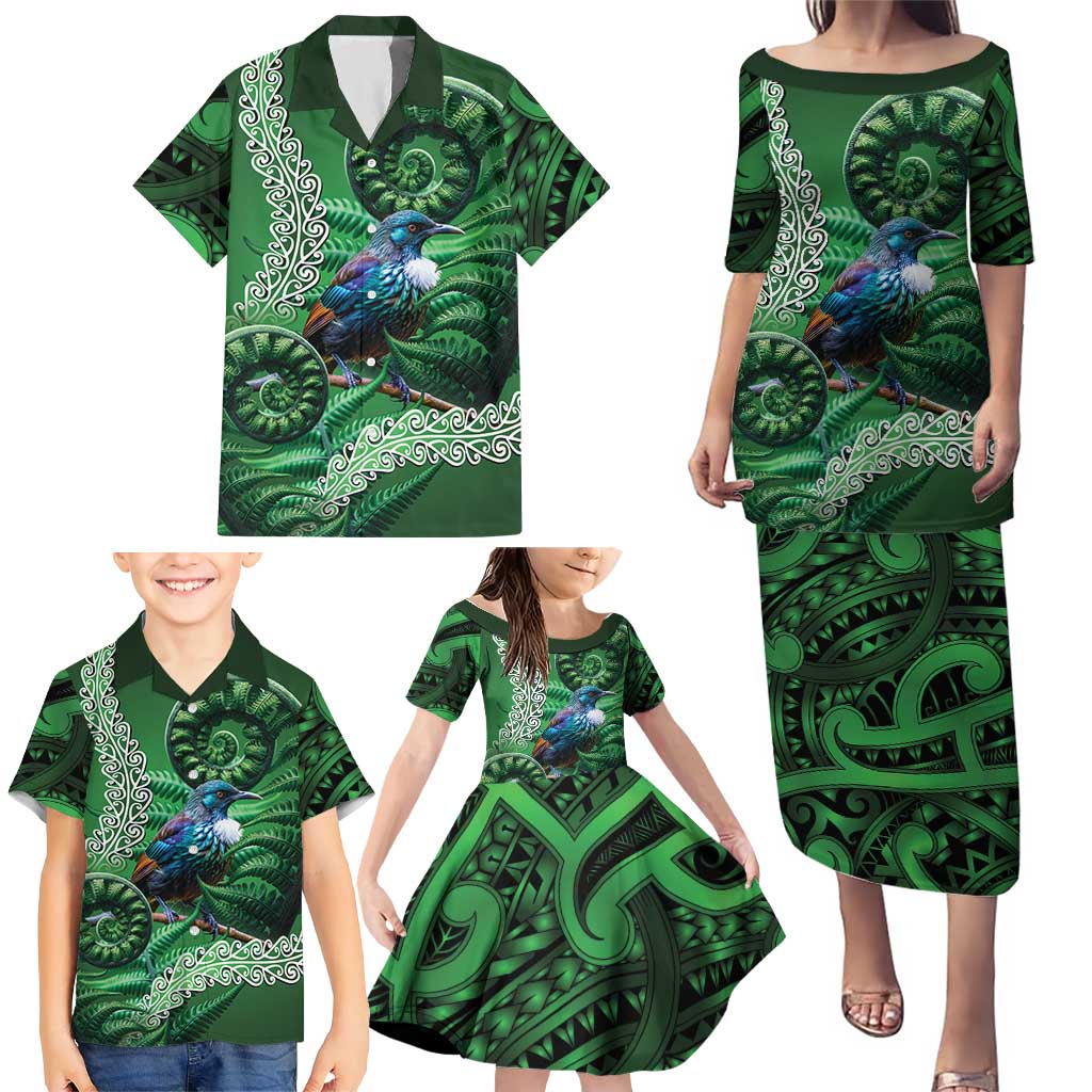 Tui Bird Koru Silver Fern Aotearoa Family Matching Puletasi and Hawaiian Shirt