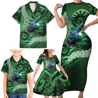 Tui Bird Koru Silver Fern Aotearoa Family Matching Short Sleeve Bodycon Dress and Hawaiian Shirt LT9 - Polynesian Pride