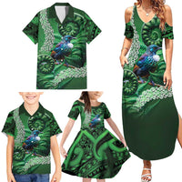 Tui Bird Koru Silver Fern Aotearoa Family Matching Summer Maxi Dress and Hawaiian Shirt