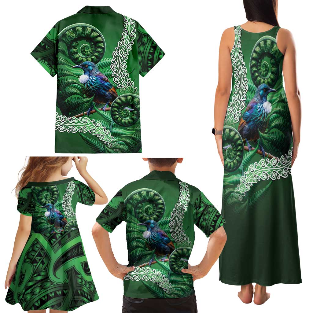 Tui Bird Koru Silver Fern Aotearoa Family Matching Tank Maxi Dress and Hawaiian Shirt LT9 - Polynesian Pride
