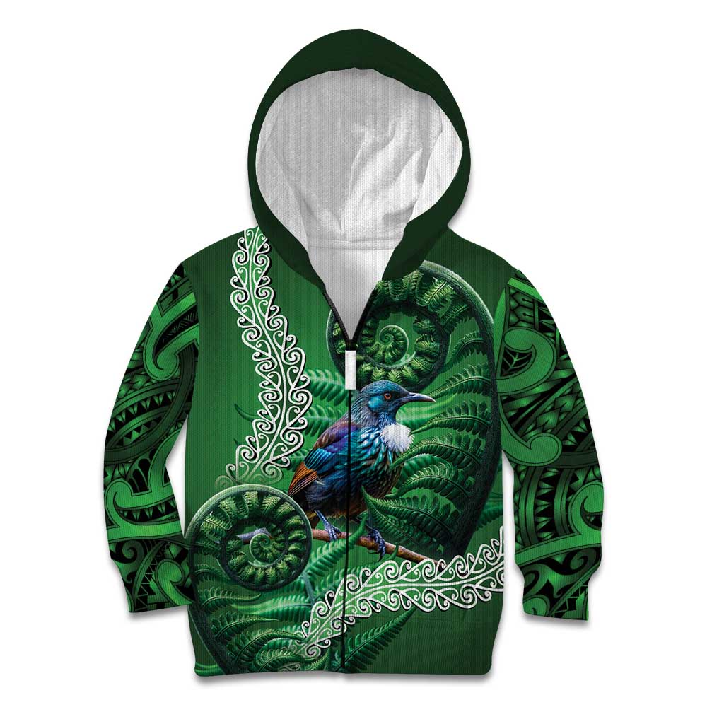 Tui Bird Koru Silver Fern Aotearoa Kid Hoodie