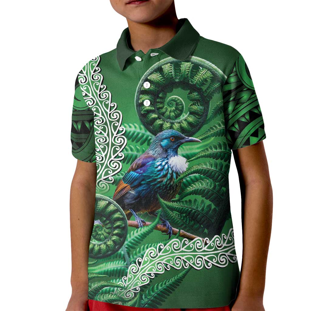 Tui Bird Koru Silver Fern Aotearoa Kid Polo Shirt