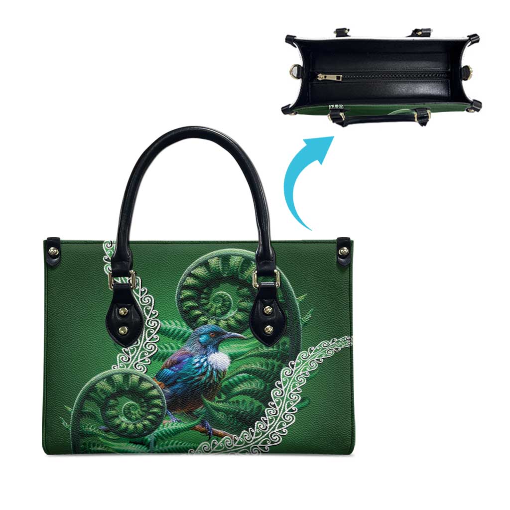 Tui Bird Koru Silver Fern Aotearoa Leather Bag
