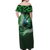 Tui Bird Koru Silver Fern Aotearoa Off Shoulder Maxi Dress
