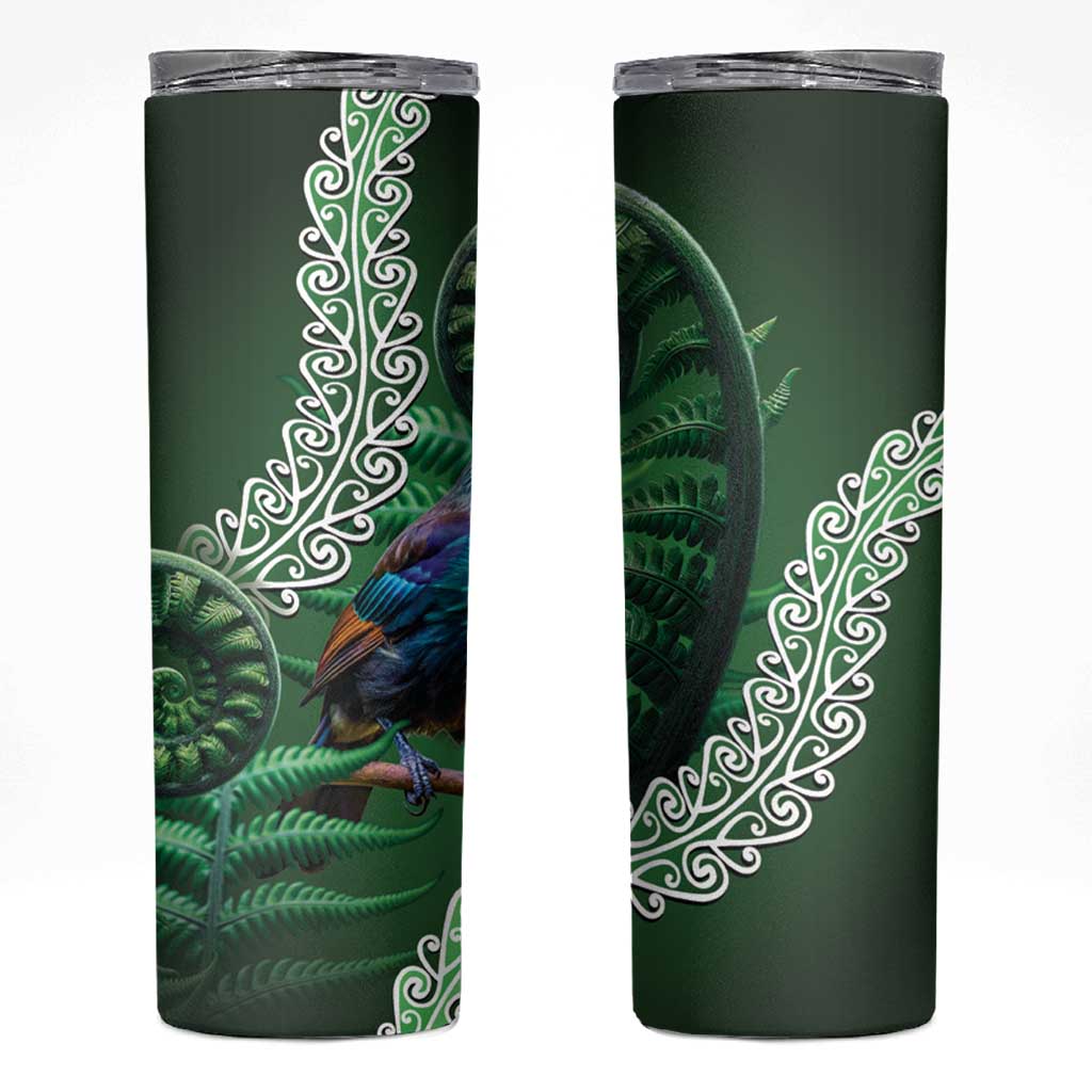 Tui Bird Koru Silver Fern Aotearoa Skinny Tumbler