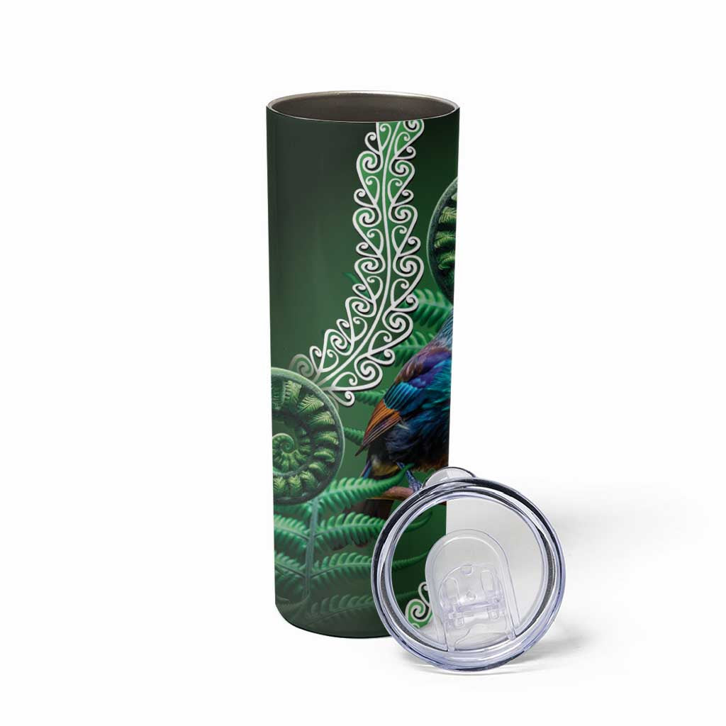 Tui Bird Koru Silver Fern Aotearoa Skinny Tumbler